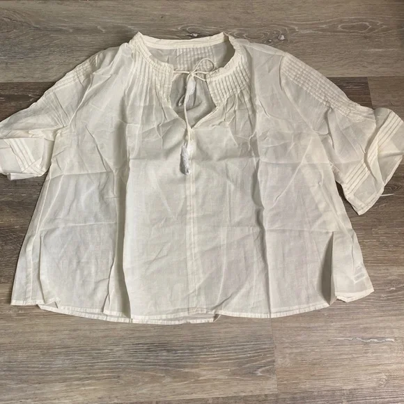 Madewell warm pin tuck tie neck top - Picture 3 of 4